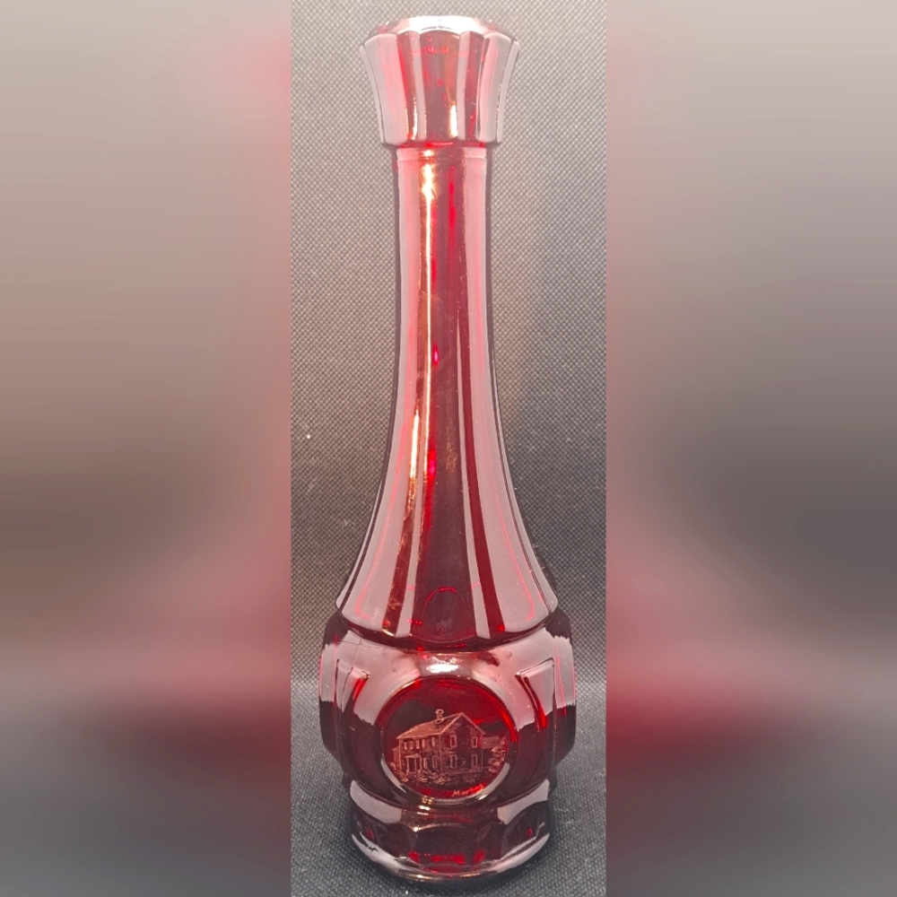 Vintage WHEATON MCM Ruby Red Bullseye 9" Glass Bud Vase Personally Engraved